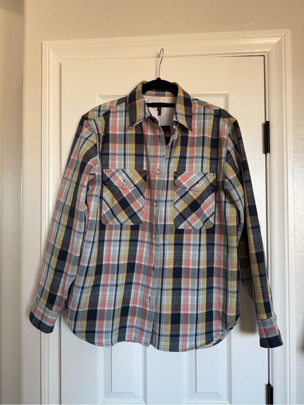 rag & bone Plaid Button-Down Shirt in Navy, Yellow & Coral